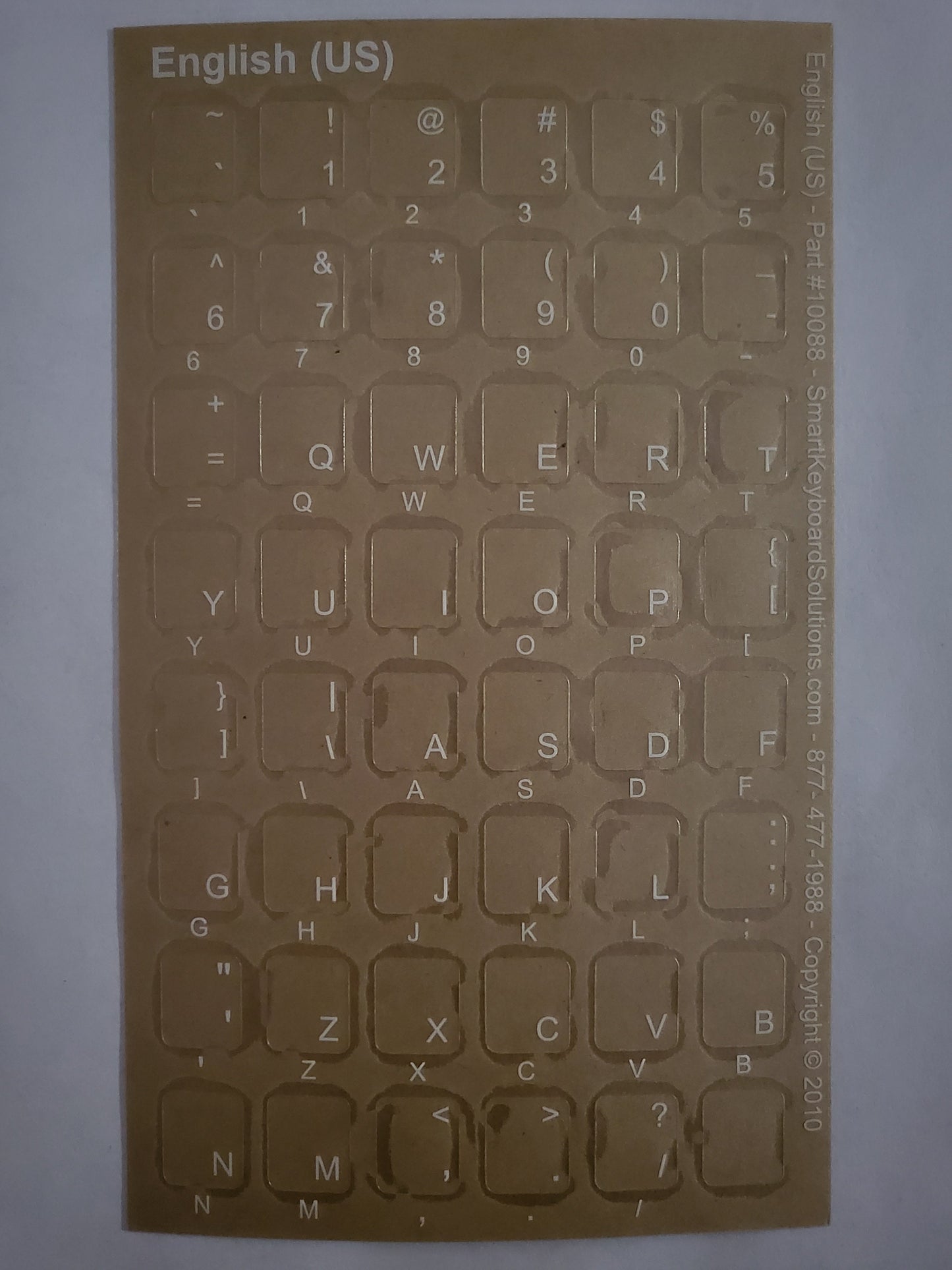 Clear keyboard label sheet with English (US) letters and numbers, part 2