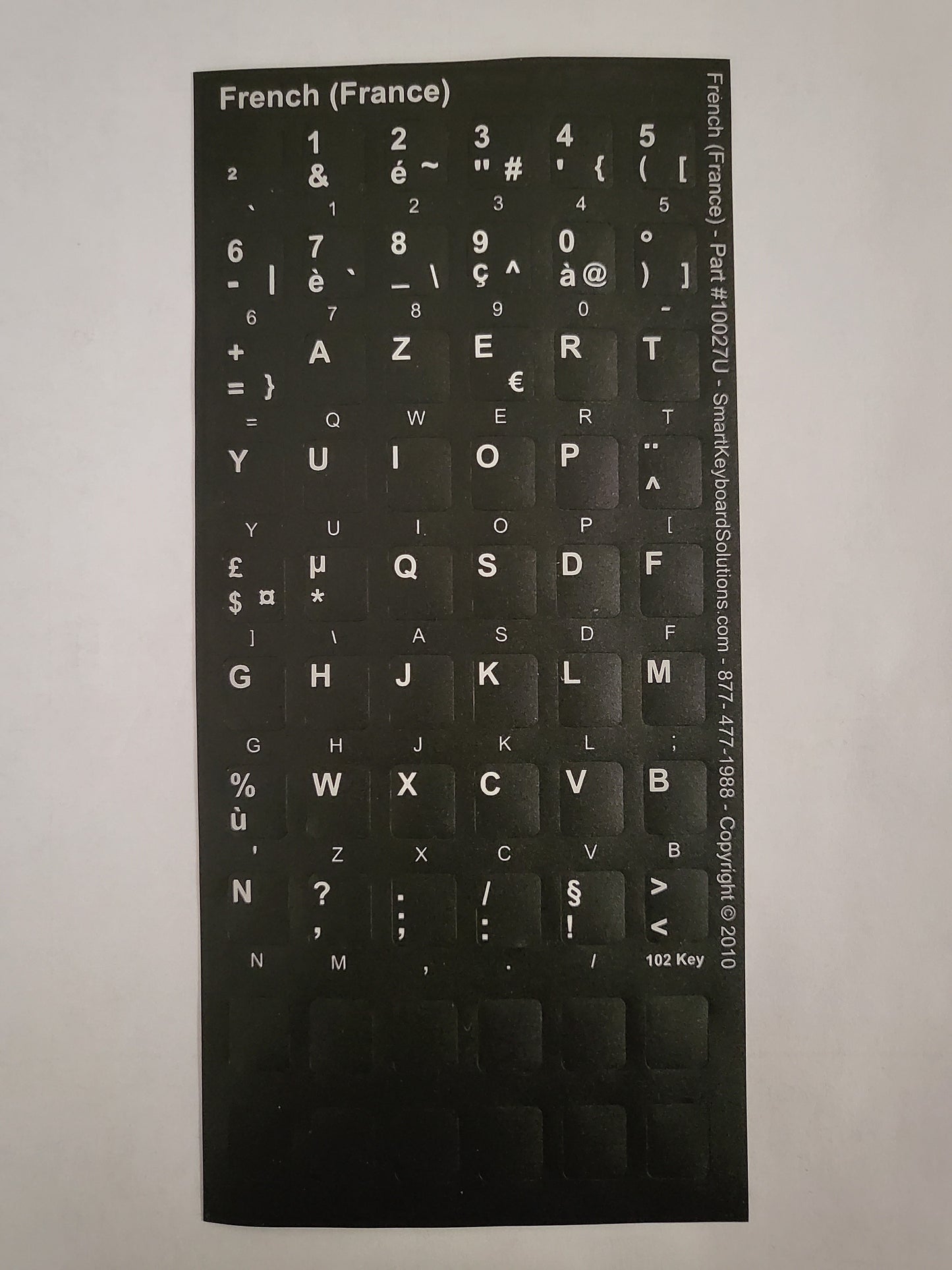 French keyboard label sheet with black keys and white characters