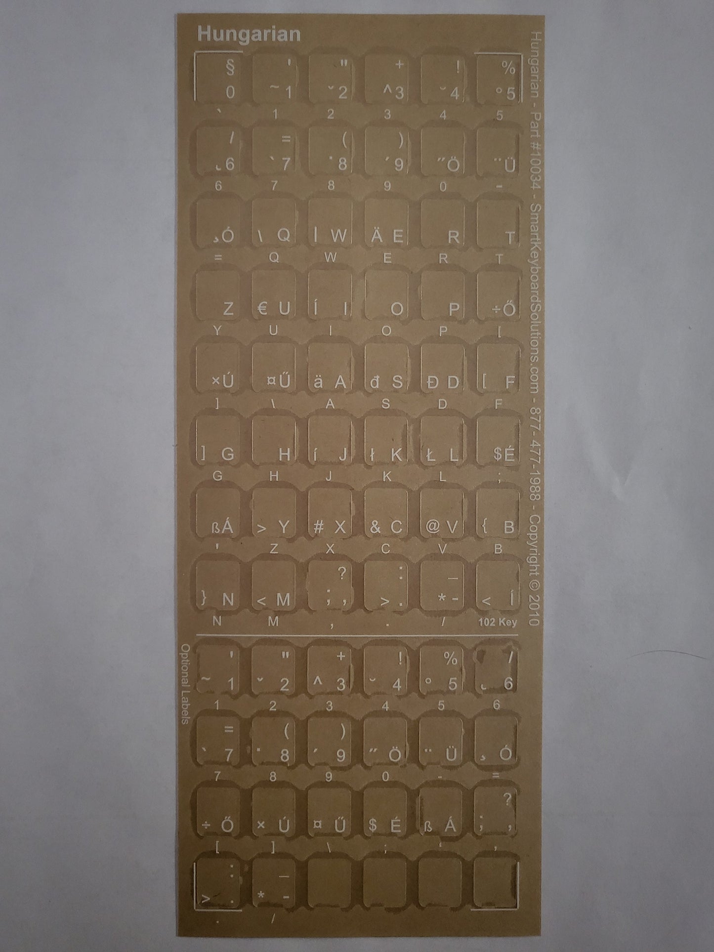 Hungarian keyboard label sheet with Hungarian alphabet letters and number rows on keys