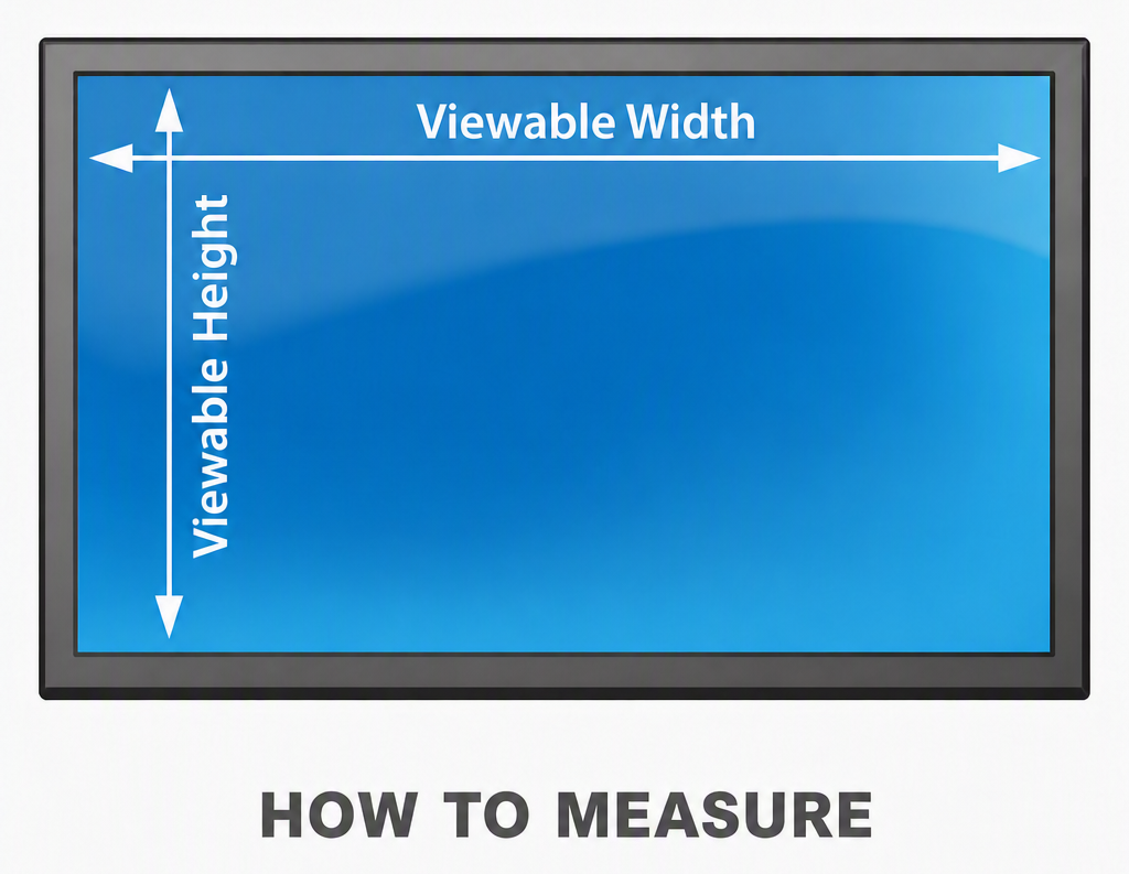 Screen protector size guide with viewable width and height arrows