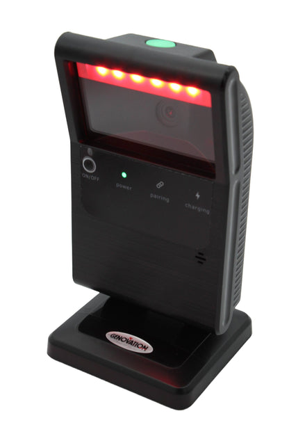 Genovation Bluetooth wireless scanner, black handheld unit with red LED bar and control panel