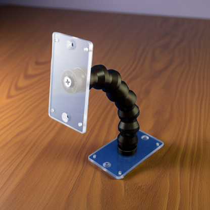 Keypad mounting kit with two metal plates and black gooseneck bracket