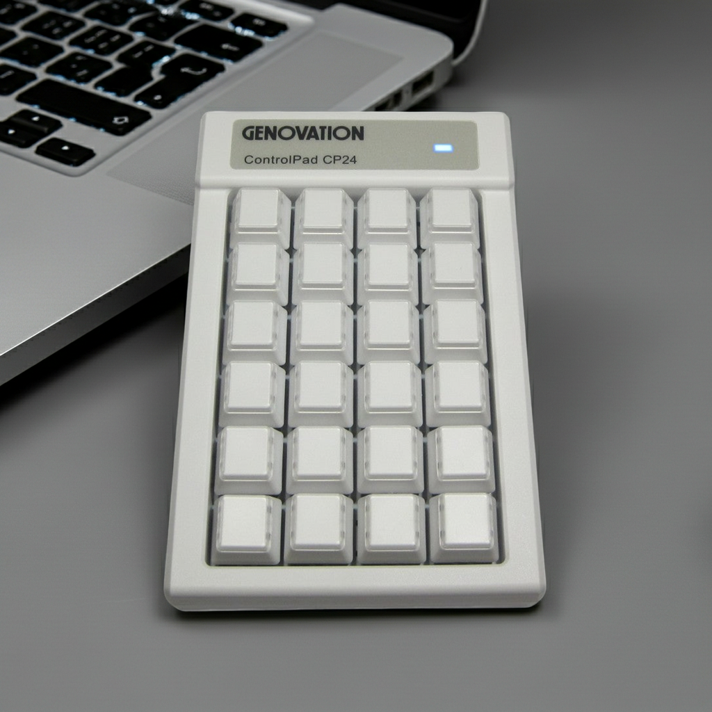 Genovation CP24 MAC USB keypad with 24 white square keys and blue status bar
