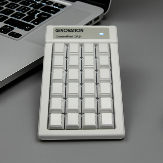 Genovation CP24 MAC USB keypad with 24 white square keys and blue status bar