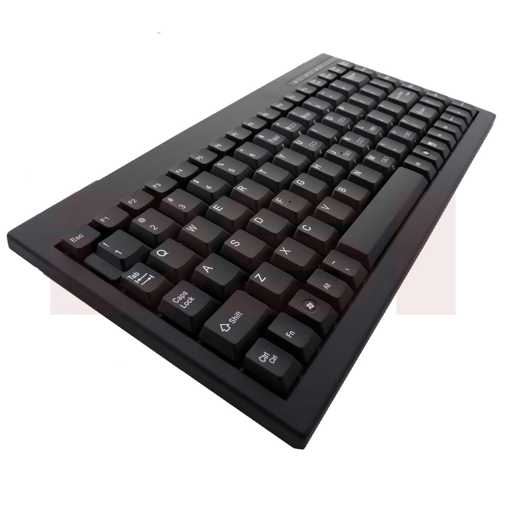 Mini space-saving keyboard with black keys and full QWERTY layout