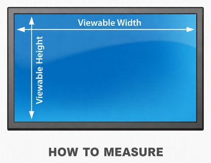 Screen protector size guide with viewable width and height arrows