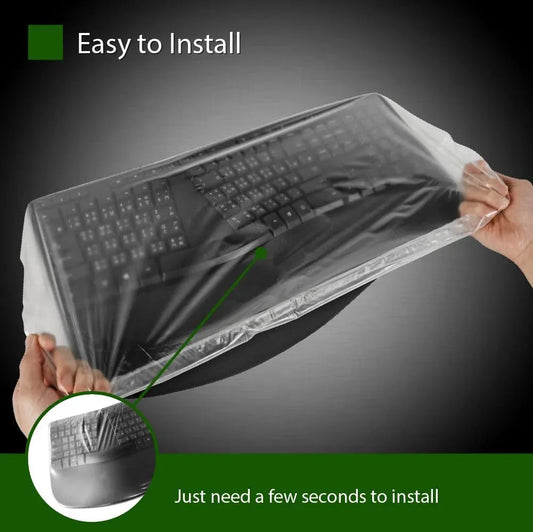 Keyboard cover sheet being installed over a dark keyboard